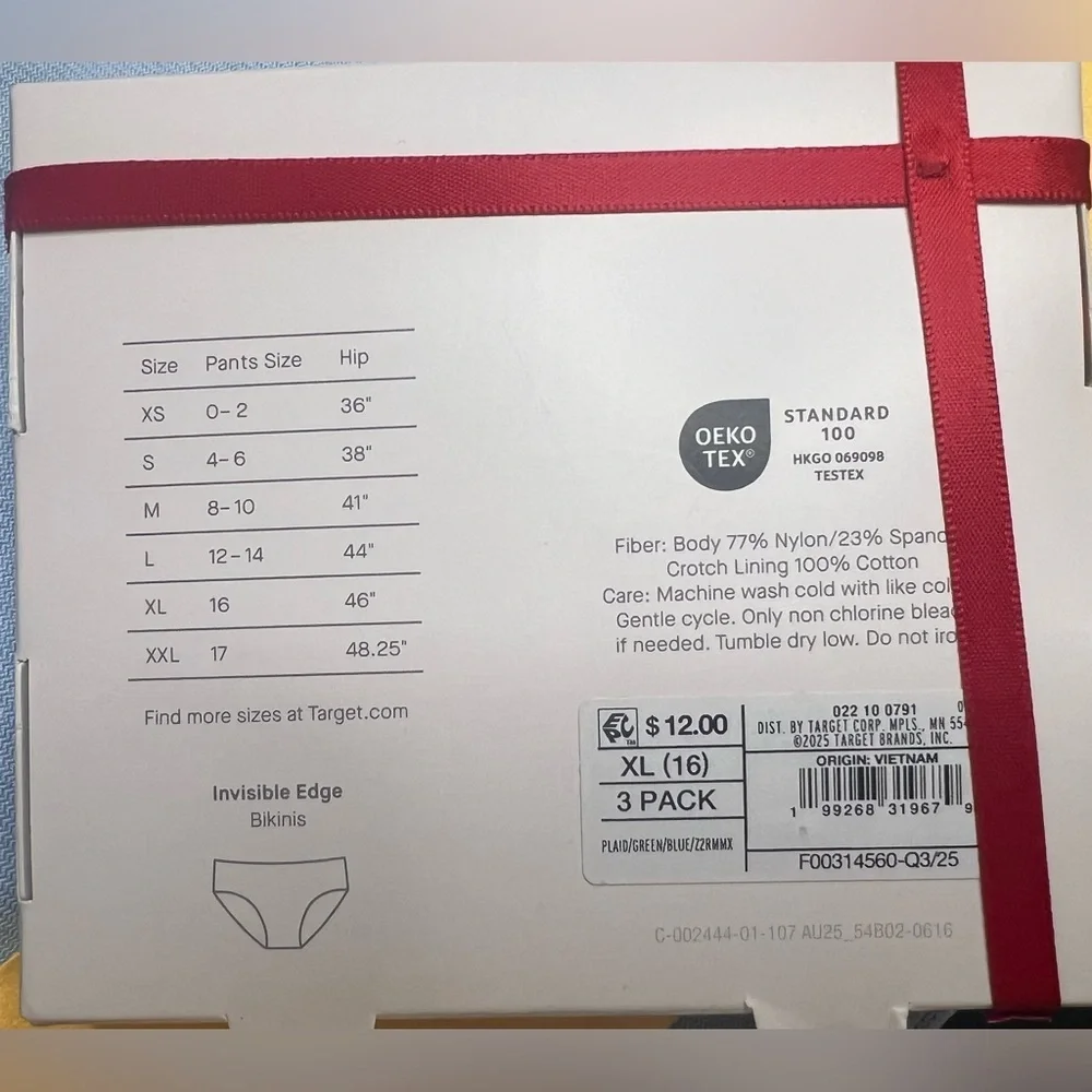 Auden Invisible Edge Bikini Underwear 3 Pack NIB XL